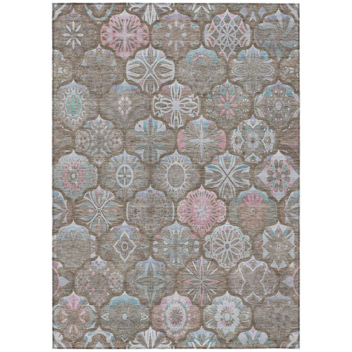 10' X 14' Brown And Silver Ogee Washable Indoor Outdoor Area Rug