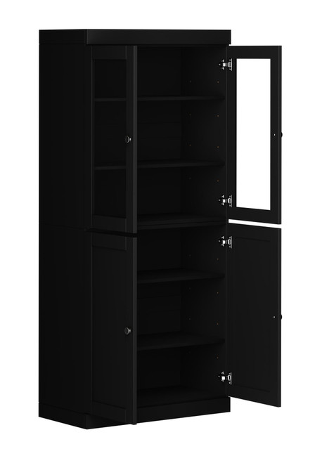 72" Black Solid Wood Four Door Pantry Or Storage Closet