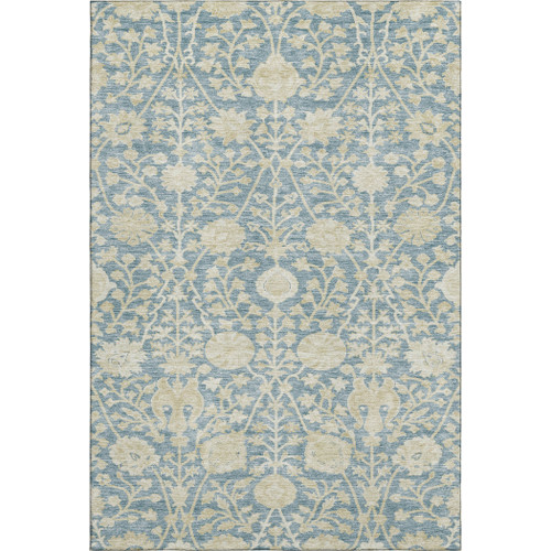 8' X 10' Sky Blue And Ivory Floral Washable Area Rug With UV Protection