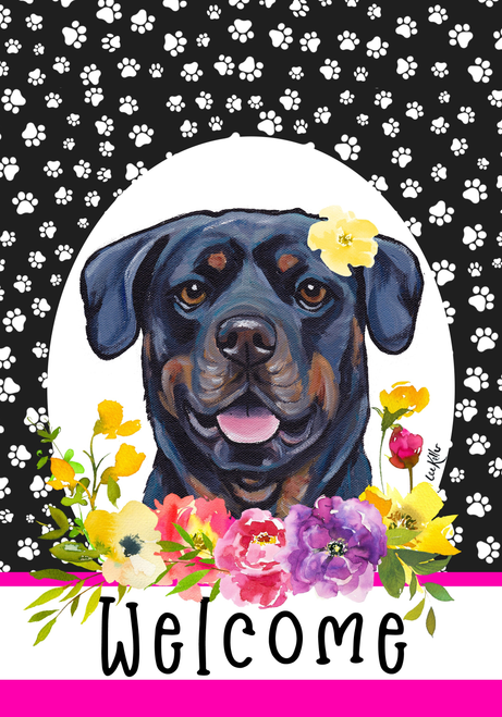Rottweiler - Hippie Hound Studios Paw Prints  House and Garden Flags
