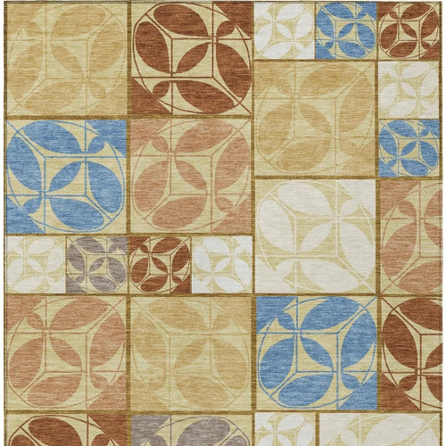 3' X 5' Wheat And Gold Geometric Washable Indoor Outdoor Area Rug