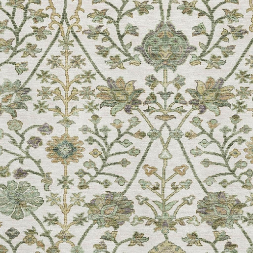 3' X 5' Ivory Fern Green And Beige Floral Washable Area Rug With UV Protection