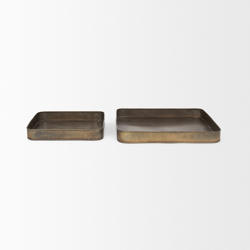 Set of Two Antiqued Brass Metal Handmade Serving Tray