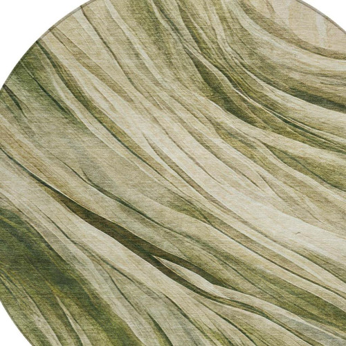 8' Green And Sage Round Abstract Washable Indoor Outdoor Area Rug