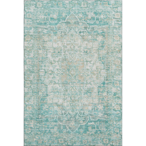 10' X 14' Teal Ivory And Beige Oriental Washable Area Rug With UV Protection