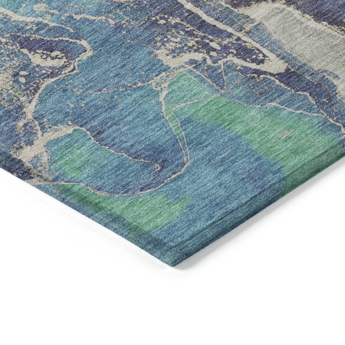 9' X 12' Blue Green And Orange Abstract Washable Indoor Outdoor Area Rug