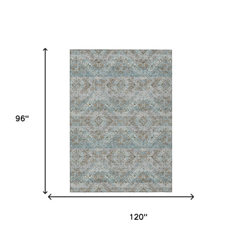8' X 10' Teal Blue And Purple Tribal Washable Indoor Outdoor Area Rug