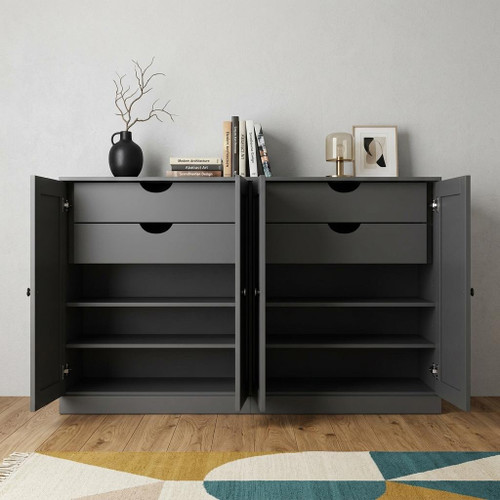 64" Gray Solid Wood Four Drawer Sideboard With Four Doors