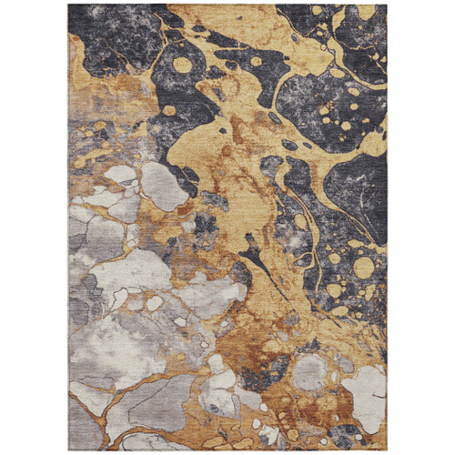 9' X 12' Gold And Charcoal Abstract Washable Indoor Outdoor Area Rug