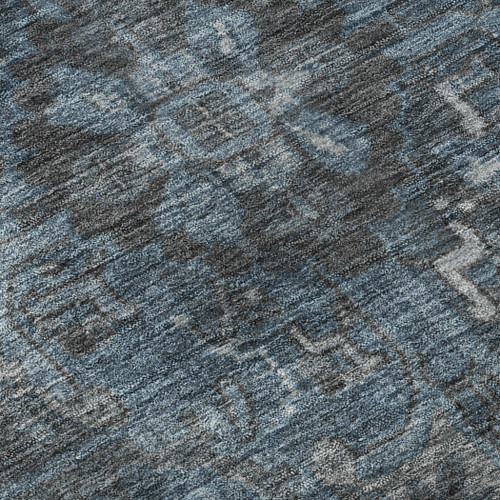 10' X 14' Navy Blue And Gray Medallion Distressed Washable Area Rug With UV Protection