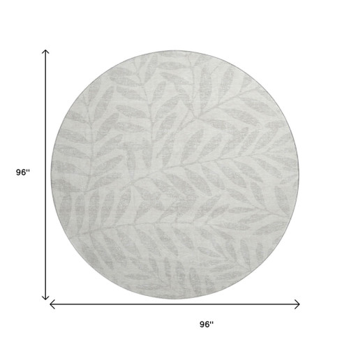 8' Ivory And Beige Floral Washable Round Rug With UV Protection