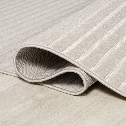 9' Ivory And Cream Square Striped Indoor Outdoor Area Rug