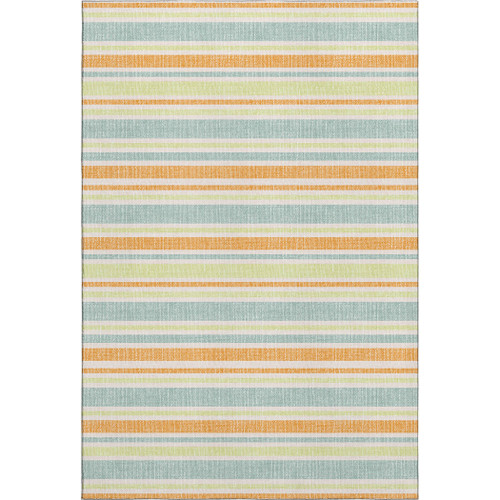 9' X 12' Orange Green And Blue Striped Washable Area Rug With UV Protection