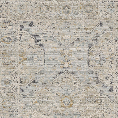 3' X 5' Ivory Tan And Light Blue Oriental Distressed Area Rug With Fringe