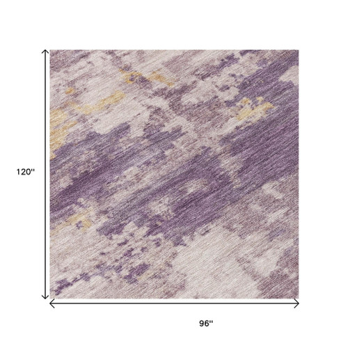 8' X 10' Plum Ivory And Gold Abstract Washable Indoor Outdoor Area Rug