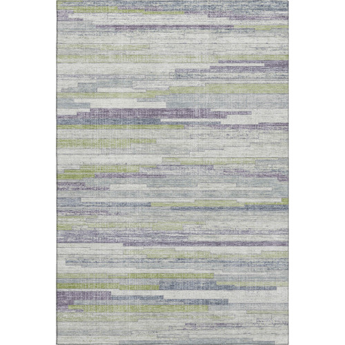 8' X 10' Artichoke Green Ivory And Plum Striped Washable Area Rug With UV Protection