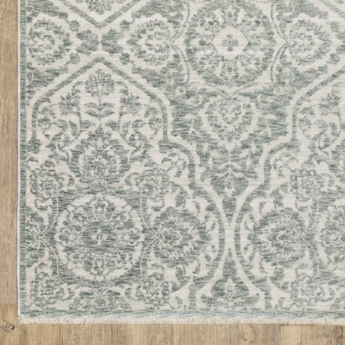 8' X 11' Teal And Ivory Medallion Area Rug With Fringe