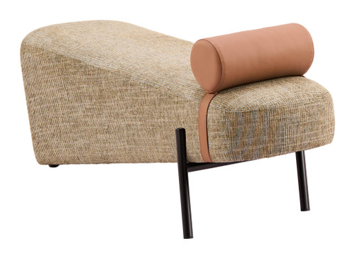 46" Beige and Black Faux Leather Fabric and Steel Upholstered Bench