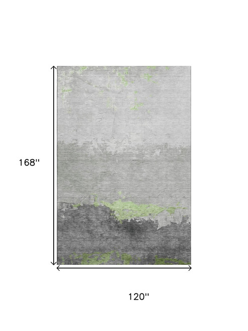 10' X 14' Artichoke Green And Gray Abstract Washable Area Rug With UV Protection