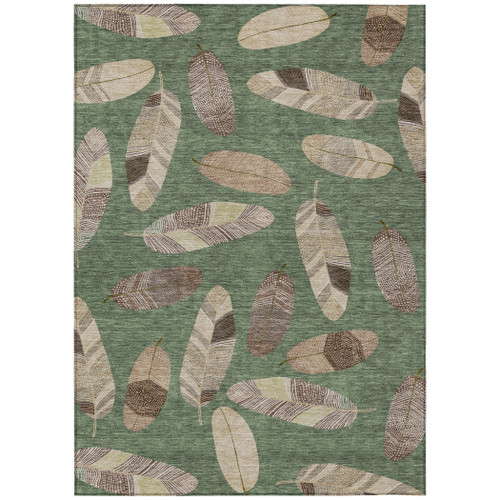 3' X 5' Green And Ivory Botanical Leaves Washable Indoor Outdoor Area Rug
