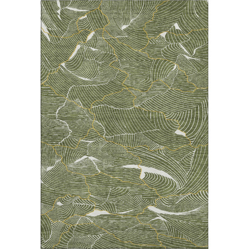 8' X 10' Olive Green Ivory And Gold Abstract Washable Area Rug With UV Protection