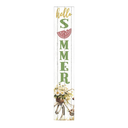 46" White Yellow And Green Solid Wood Bicycle Floral Hello Summer Porch Sign