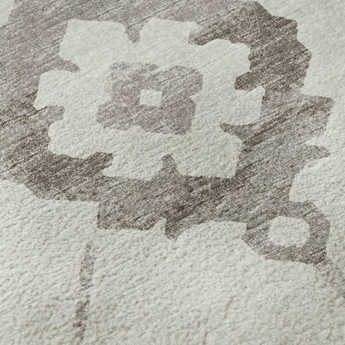 3' X 5' Taupe And Ivory Floral Medallion Washable Area Rug With UV Protection