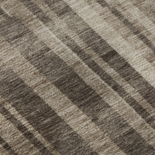 8' Brown And Taupe Striped Washable Round Rug With UV Protection