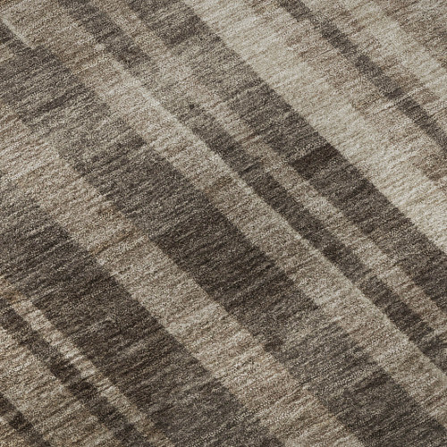 8' Brown And Taupe Striped Washable Round Rug With UV Protection