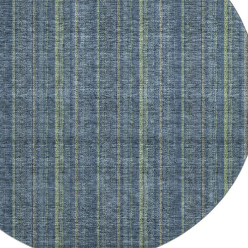 8' Blue And Green Striped Washable Round Rug With UV Protection
