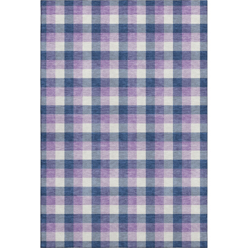 8' X 10' Navy Blue Ivory And Purple Plaid Washable Area Rug With UV Protection