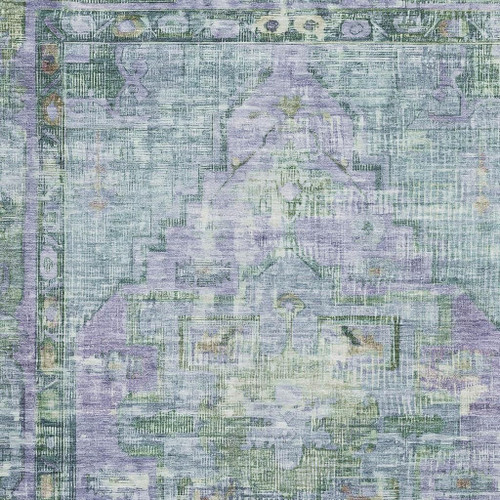 8' X 10' Teal Lavender And Green Oriental Washable Area Rug With UV Protection