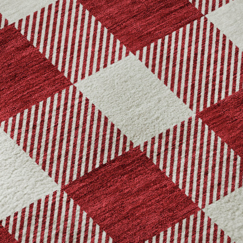 3' X 5' Red And Ivory Plaid Washable Area Rug With UV Protection