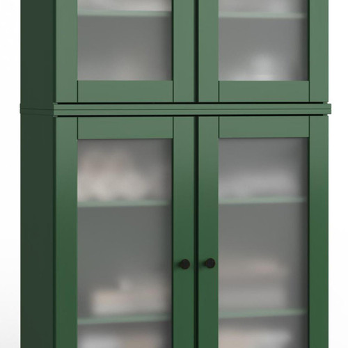32" Green Solid Wood Glass Panel Inlay Double Door Linen Cabinet