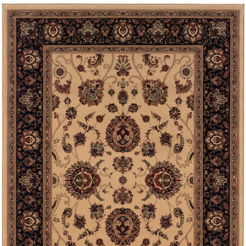 7' X 10' Ivory And Black Oriental Area Rug