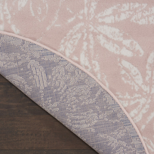 5' Pink And Ivory Floral Distressed Round Rug