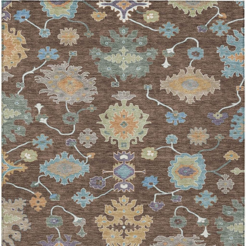 9' X 12' Chocolate And Beige Oriental Washable Indoor Outdoor Area Rug