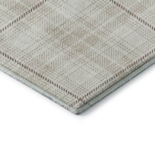 8' Ivory Brown And Beige Plaid Washable Round Rug With UV Protection