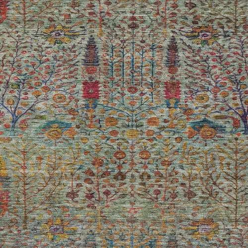 5' X 8' Green Red And Navy Blue Floral Washable Indoor Outdoor Area Rug