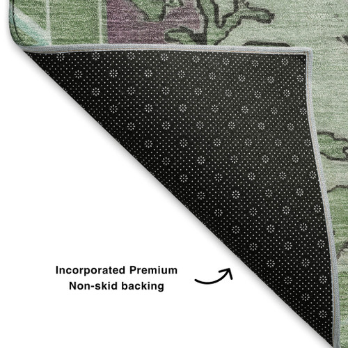 3' X 5' Teal Green And Lavender Oriental Washable Area Rug With UV Protection