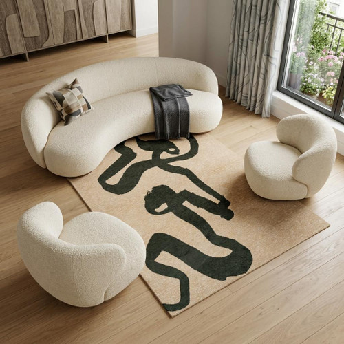 7' X 9' Beige And Green Abstract Washable Area Rug With UV Protection