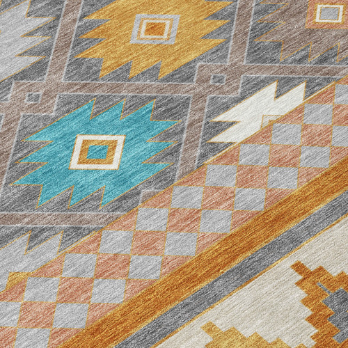 3' X 5' Gray And Silver Southwestern Washable Indoor Outdoor Area Rug