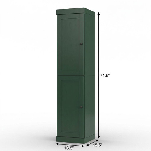 17" Green Solid Wood Free Standing Double Door Linen Cabinet