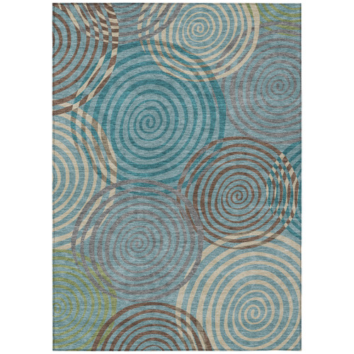 9' X 12' Teal Blue And Gray Geometric Washable Indoor Outdoor Area Rug