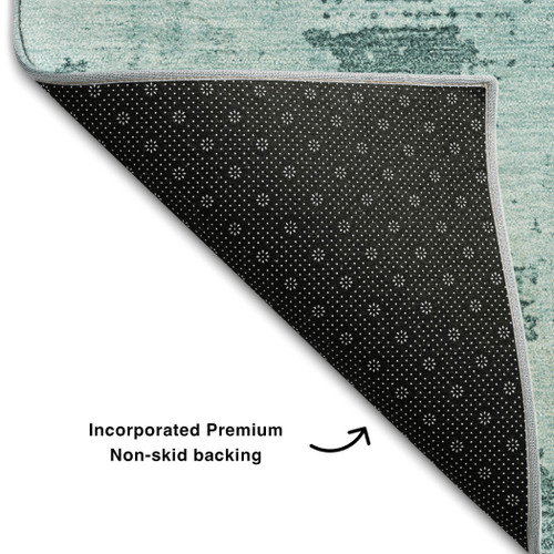 8' X 10' Aqua And Sky Blue Abstract Washable Area Rug With UV Protection