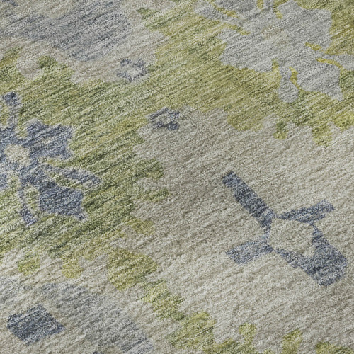 9' X 12' Artichoke Green And Blue Oriental Washable Area Rug With UV Protection