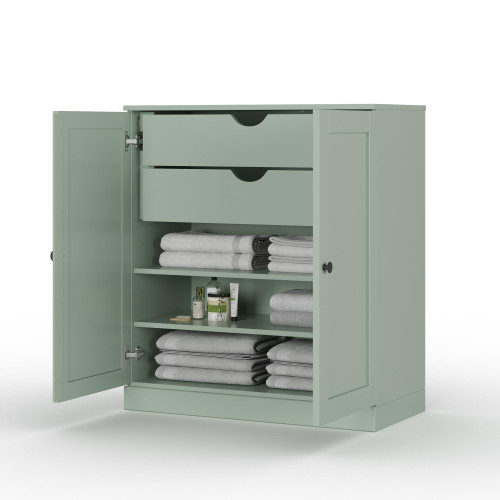 32" Sage Solid Wood Free Standing Double Door Linen Cabinet