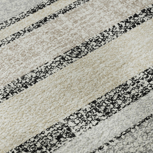 10' X 14' Black And Beige Striped Washable Area Rug With UV Protection
