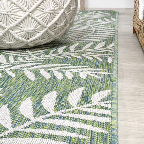 8' Cream And Green Floral Indoor Outdoor Runner Rug