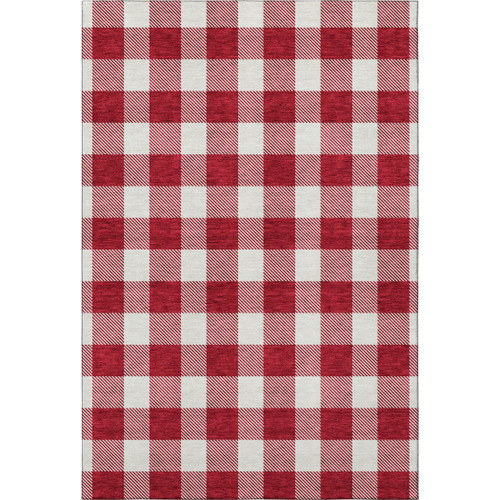 9' X 12' Red And Ivory Plaid Washable Area Rug With UV Protection